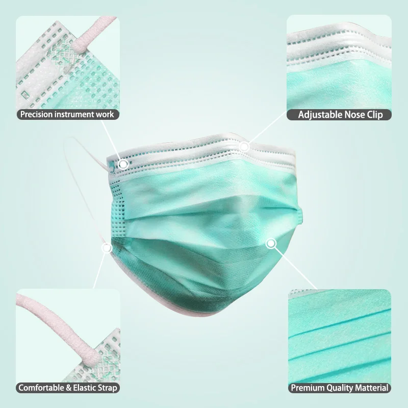 10-200pcs-Disposable-Green-Face-Masks-3-Layer-Filter-Earloop-Meltblown-Non-Woven-Breathable-Gauze-Adult