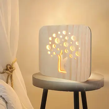 

Wood Tree Shape Carving LED Night Light USB Power Desk Table Lamp Home Decor