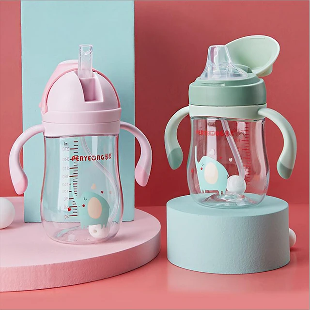 Silica Gel Baby Feeding Bottles Sippy Cup Toddler Newborn Infant Milk Water  Bottle with Handle Training Bottle Baby Drinking Cup