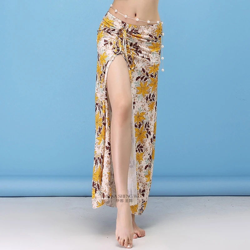 Yellow Skirt Женские танцевальные костюмы для танца живота, тренировочная одежда, сексуальные модальные Раздельные Костюмы с длинной юбкой, женская танцевальная юбка с принтом, Новинка - Цвет: Yellow Skirt