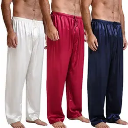 Мужские классические атласные пижамы, пижамные штаны, штаны для сна, S-XL