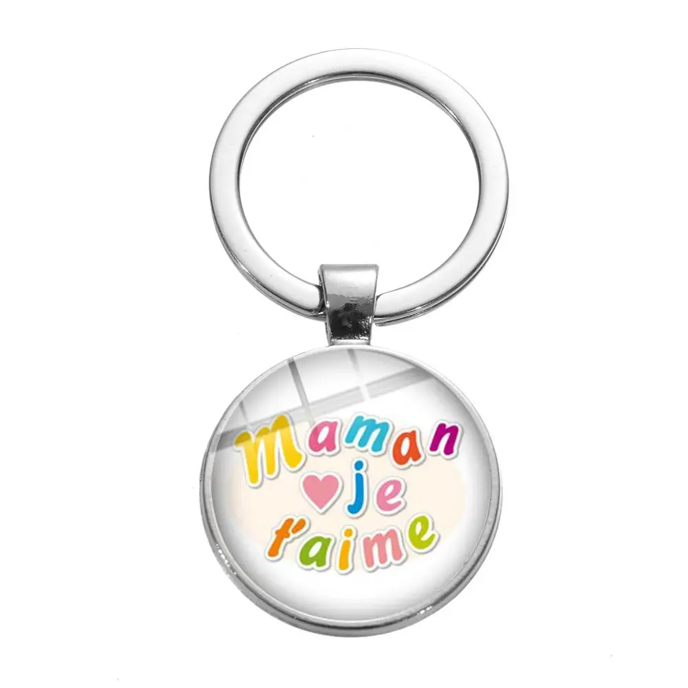 Style 11 SONGDA Семья Любовь Мама и папа брелок французская буква Je T'aime Maman Papa брелок мультяшный Печатный стеклянный купол для ключа кольцо держатель милая сумка Шарм орнамент - Цвет: Style 11