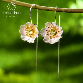 Lotus Fun Blooming Anemone Flower Dangle Earrings Real 925 Sterling Silver Handmade Designer Fine Jewelry Earrings for Women