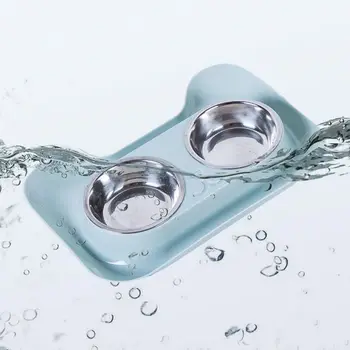 

Dogs Cats Puppy Stainless Steel Double Bowls Pet Food Water Feeder C63B