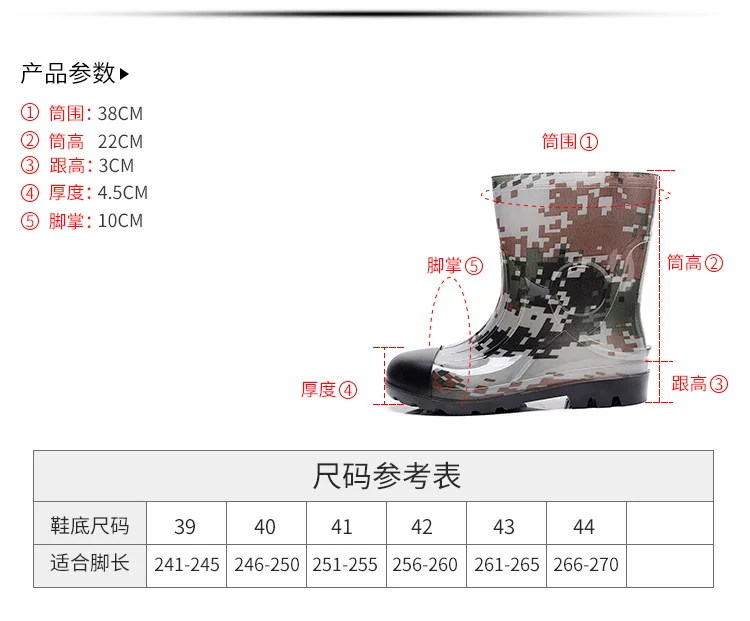 Новая стильная модная противоскользящая Водонепроницаемая камуфляжная обувь для дождливой погоды пластиковая обувь мужские резиновые сапоги обувь для дождливой погоды