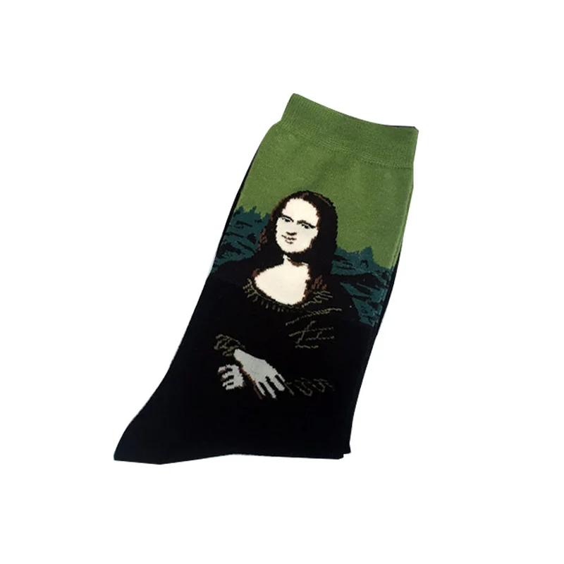 Мультфильм всемирно известные картины маслом печати носки дер кусс Мона Лиза Звездная ночь крик забавная новинка персонализированные для мужчин