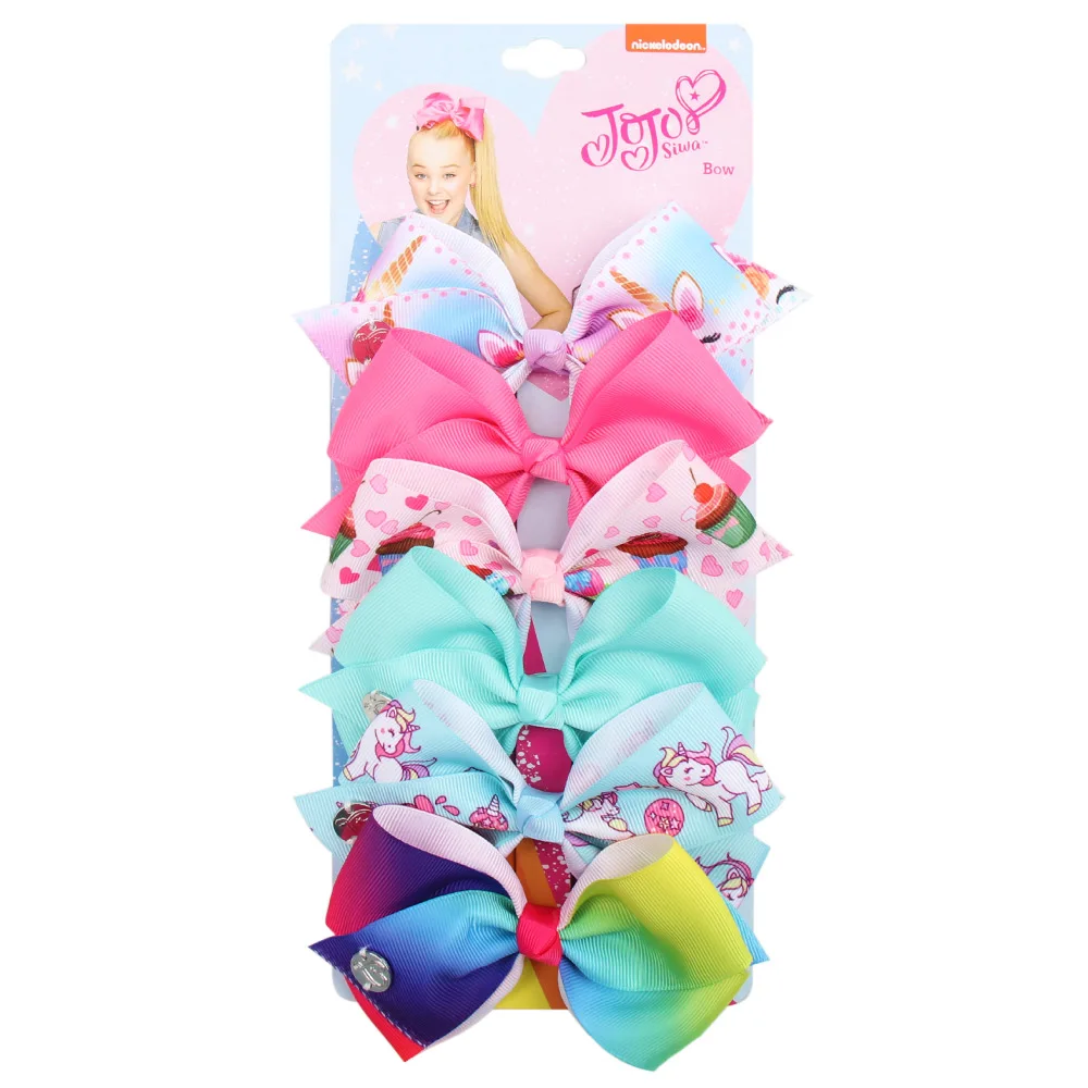 4 6 шт./компл. Jojo Siwa/Jojo банты для девочек Русалка Печатный бант из ленточки заколки для волос вечерние аксессуары для волос для девочек - Цвет: 4