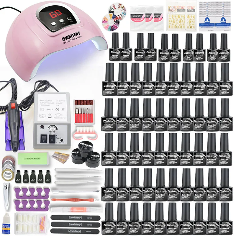 Nail Set UV LED Nail Lamp And Electric Nail Drill Machine Set With 50/40/30/20/10 PCS Colors Nail Gel Polish Kit Nail Art Tool