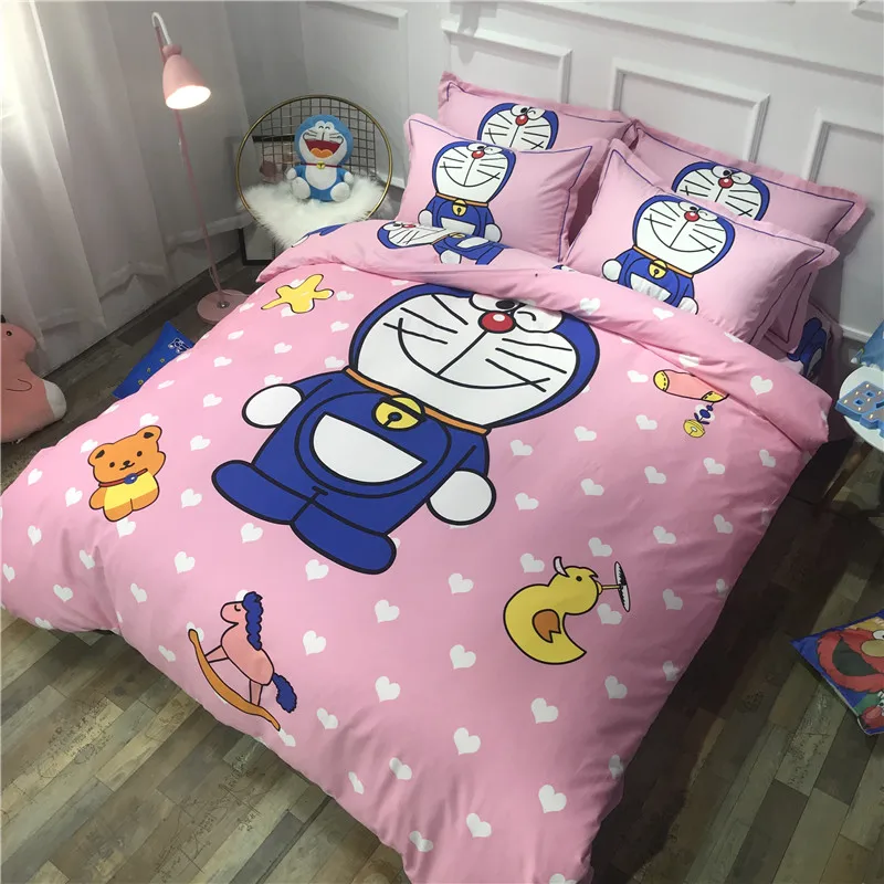 Мультяшный Кот 3d постельный набор Doraemon детская спальня чистое хлопковое стеганное одеяло Твин Королева ковровое покрытие простыня Синий