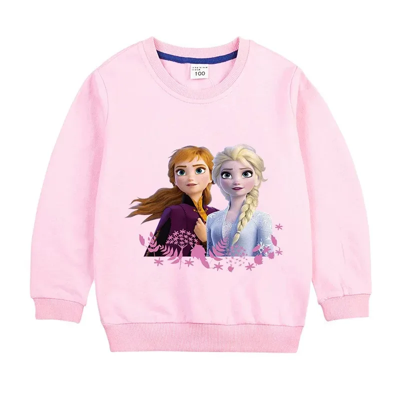 Spring Autumn Disney Frozen Elsa Anna Girl Hooded Sweatshirts Cotton Cartoon Print Kids Pullover Tops Children Sportswear | Детская