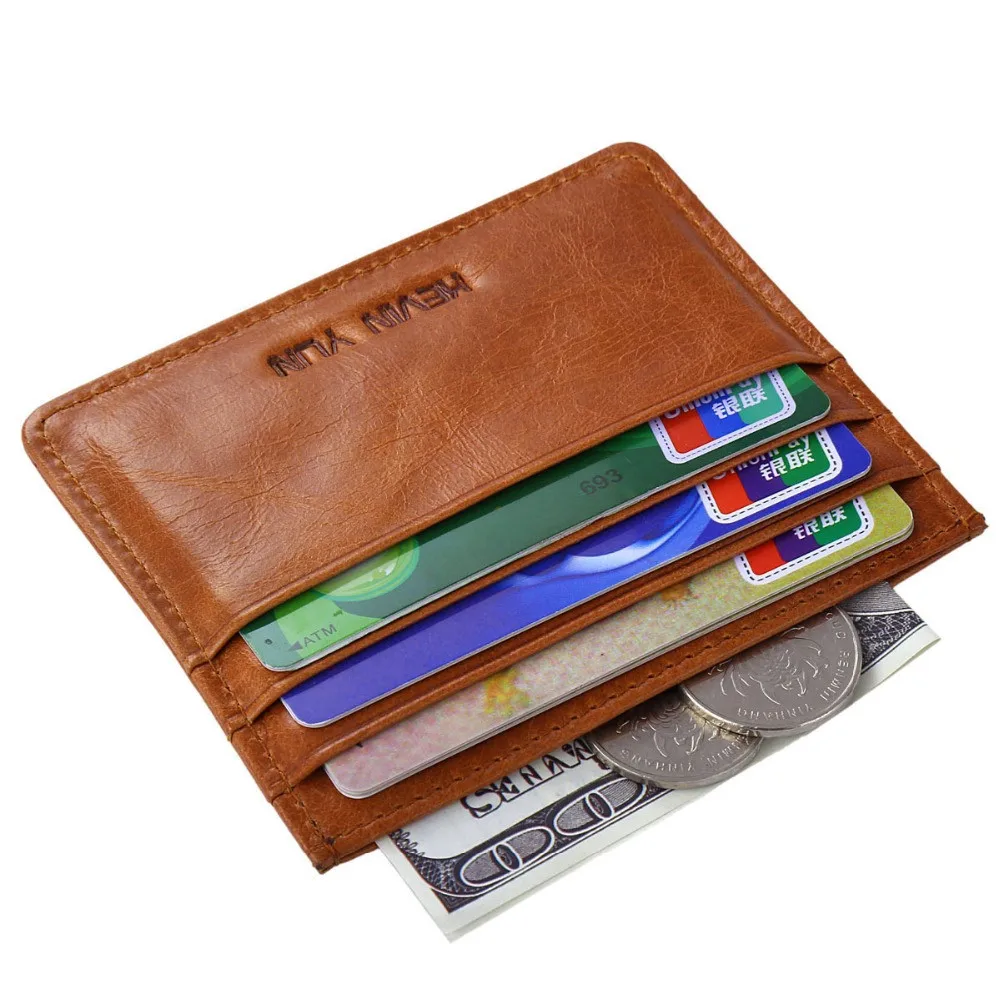 KEVIN YUN Designer Brand Vintage Men Card Holder Wallet Genuine Leather Mini Pocket Credit ID Card Case