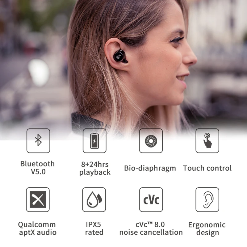 EDIFIER TWS1 TWS наушники Bluetooth v5.0 aptX сенсорное управление IPX5 эргономичный дизайн беспроводные наушники Bluetooth наушники