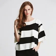 Women Summer Knitting Pullovers Black And White Striped Casual Jumpers Half Sleeve Round Neck Ladies Loose Tops Ropa Mujer 2020