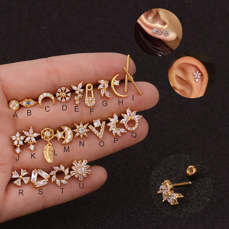 

Feelgood 1Pc 16g Safety Stainless Steel CZ Helix Earring Cartilage Barbell Tragus Conch Screw Back Stud Ear Piercing Jewelry
