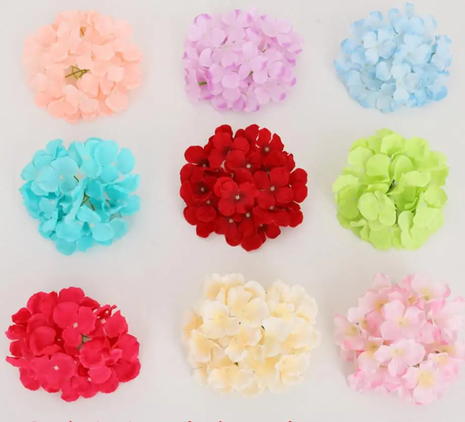 

50pcs/lot Artificial Hydrangea silk flowers Plant Wreath Fake Flower Heads in Bulk Crafts Home Garden Wedding Decor Party Floral