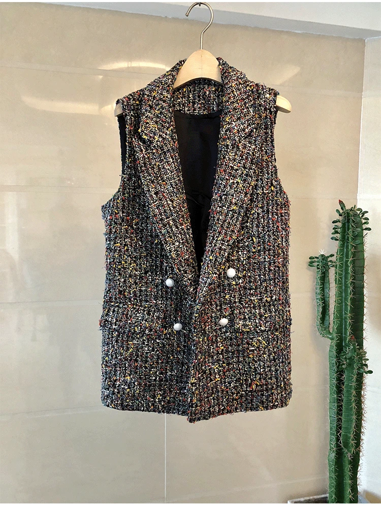 Женский осенний костюм без рукавов с жемчужинами и пуговицами Roupa Feminina Inverno шерстяная куртка Chalecos Para Mujer Twotwinstyle N9645