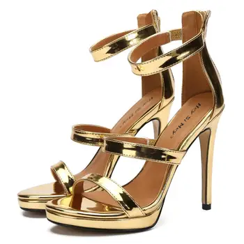 

2020 Rubber sole PU stiletto zipper bag with ladies sandals simple temperament plus size stylish men's golden high heels