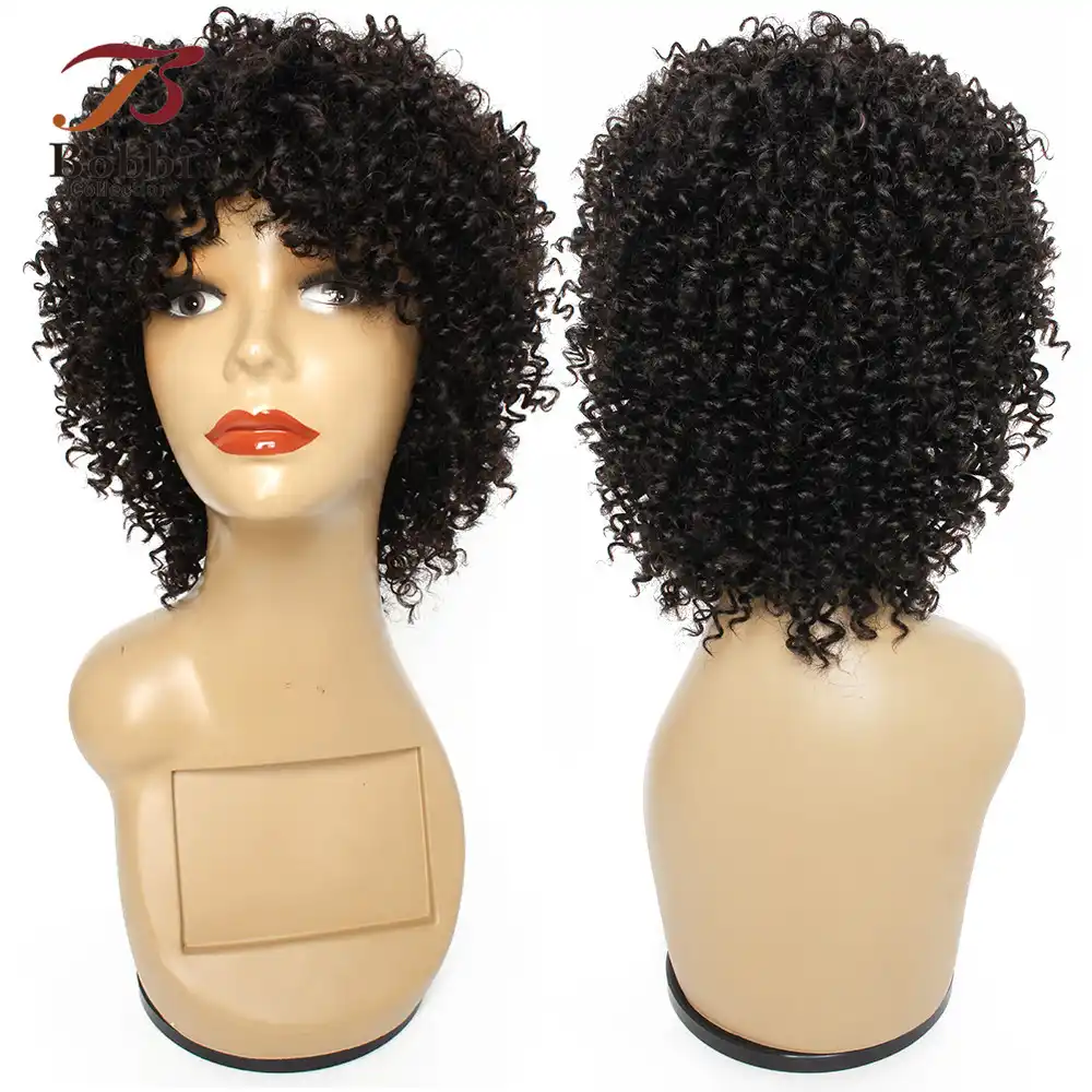 Bobbi Collection Human Hair Wigs Cheap Machine Made Wig Afro Kinky Curly Short Hair Style Natural Color Remy Human Hair Full Machine Wigs Aliexpress