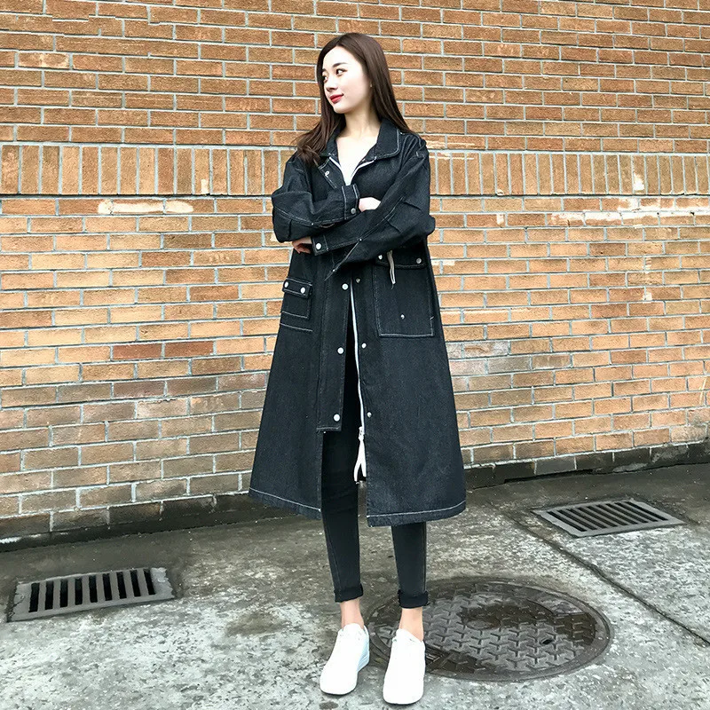 

LANMREM Full Sleeve Pockets Single Breasted Turn-down Collar New Autumn European Style Women Loose Straight Coat TV290