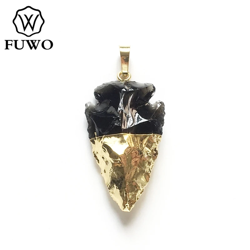 Модный женский черный обсидиановый кулон в виде стрелы FUWO золотой облицовочный