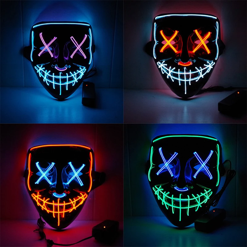 Хэллоуин неоновый светодиодный маска Детский костюм для вечеринок продувки маски выборов Косплэй костюм светодиодный DJ вечерние светильник вверх, тушь для ресниц и бровей светятся в темноте 42 Цвета