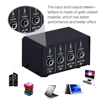 

10KΩ-50KΩ 20-20kHz All Metal Shell Design 2 In 2 Out Source Signal Computer Speaker Switcher Splitter 3.5mm Interface