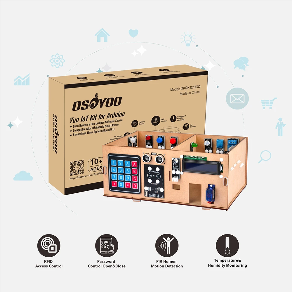 OSOYOO IoT Wooden House Learner Kit for Arduino MEGA2560 STEM Set for Learning Internet of Things, Mechanical Building