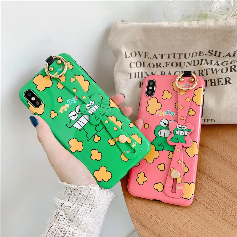 

Cartoon Crocodile Phone Case For iphone XS Max XR X Back Cover For iphone 6 6s 7 8 plus Soft Cases Funnny Cute Wrist Strap Case