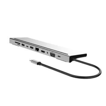 

11-in-1 Type C to HDMI VGA network card PD hub docking station Aluminum alloy Support 4K HD output Card reader