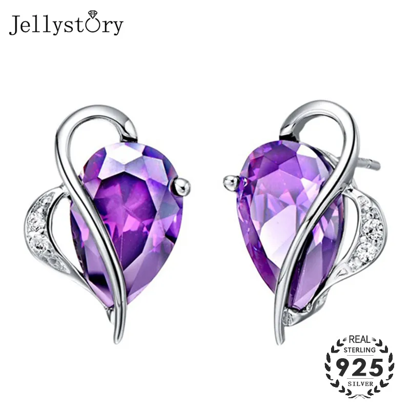 Jellystory Новый Серебряный 925 серьги гвоздики с 8*12 мм каплевидные Рубин Аметист