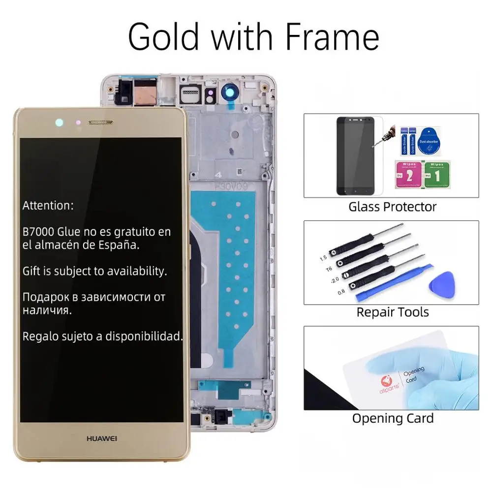 Gold with Frame Дисплей для HUAWEI P9 Lite VNS-L31 L21 L19 L23 LCD в сборе с тачскрином на рамке 5.2'' черный белый золото - Цвет: Gold with Frame