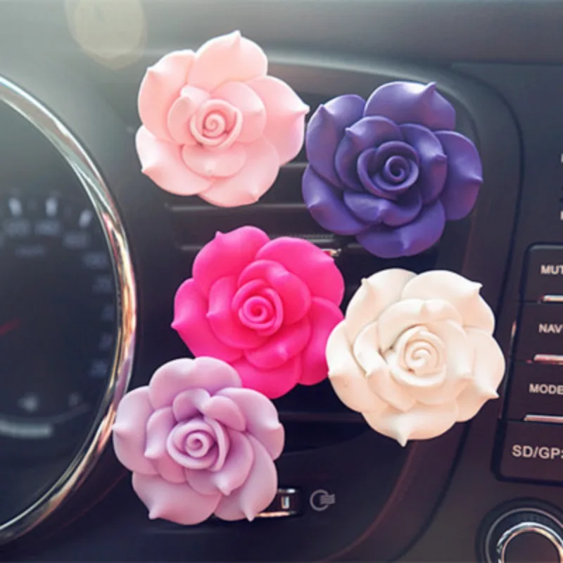 Автомобильный ароматизатор с зажимом из мягкой керамики, Цветочный декор, освежитель воздуха, автомобильный Кондиционер, Одноцветный Ароматический диффузор