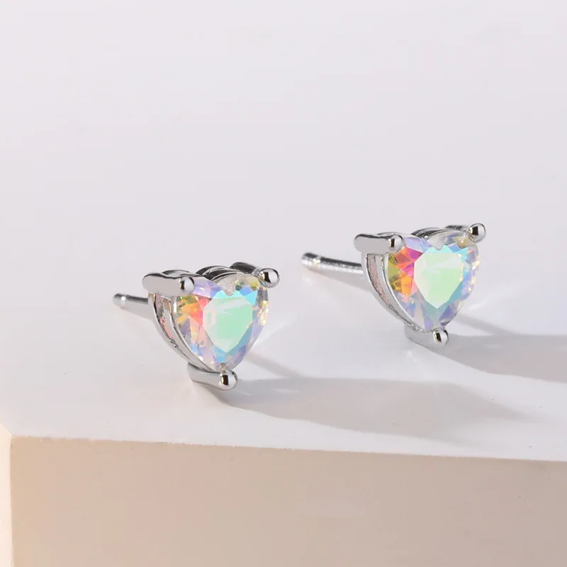 Bague Ringen Модные цветные серьги-гвоздики с топазом в форме сердца для женщин, Классические серебряные серьги с геометрическим узором 925, ювелирные изделия для свадьбы