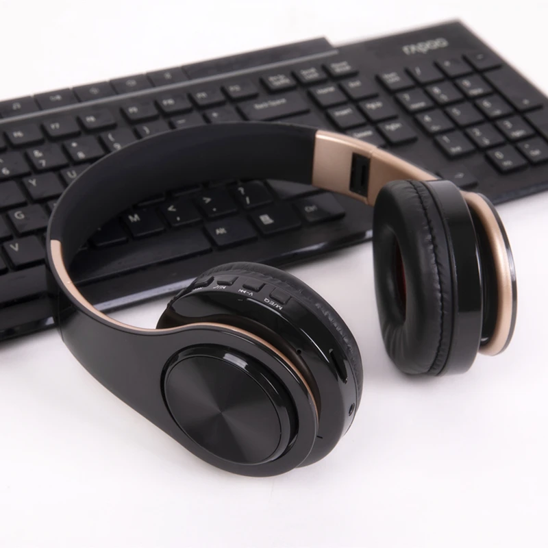 Black Gold Tourya беспроводные Bluetooth бас-наушники стерео гарнитура складные наушники регулируемые наушники с микрофоном для ПК мобильного телефона тв - Цвет: Black Gold