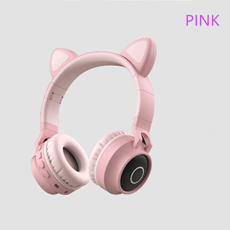 Pink Светодиодный светильник милые кошачьи наушники Bluetooth 5,0 стерео Складная Беспроводная гарнитура с микрофоном Поддержка TF карты fm-радио разъем 3,5 мм - Цвет: Pink