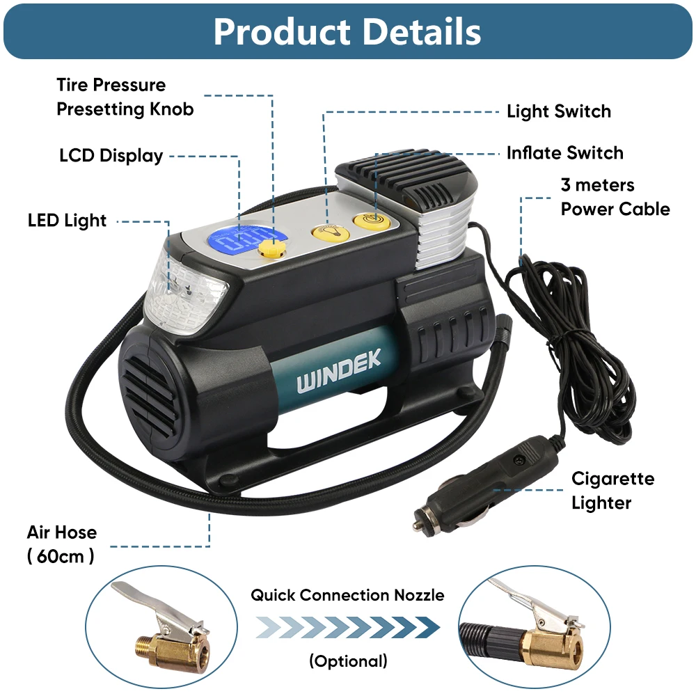  WINDEK Digital Car Tire Inflator Auto Compressor 12V Super Fast Tyre Pump Air Compressor For Car SU