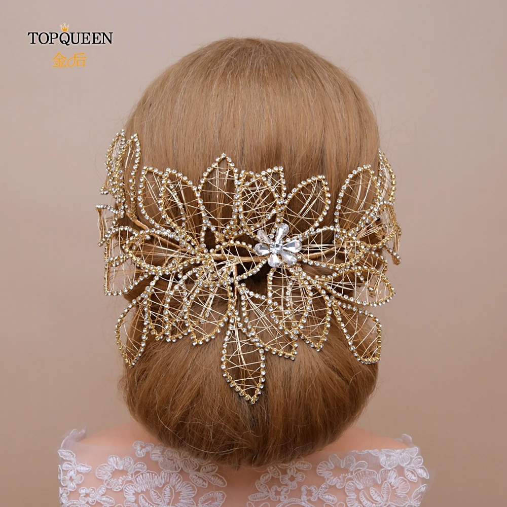 TOPQUEEN HP256-G свадебные ободки с золотыми кристаллами для свадьбы, тиара, свадебная корона, стразы, аксессуары для волос, большая корона