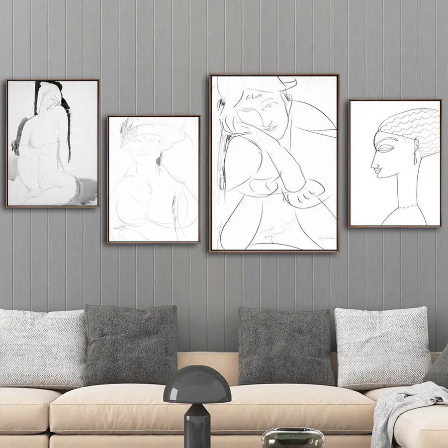 

Italy Giclee Print Painting Core Customizable Modigliani Sketch Figure Restaurant Art Hanging Painting