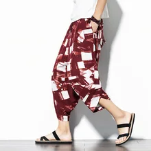 Осень стиль китайско-Стиль льняные мужские брюки свободного кроя Культурный пляжные 9 длиной до лодыжки узкие штаны-шаровары