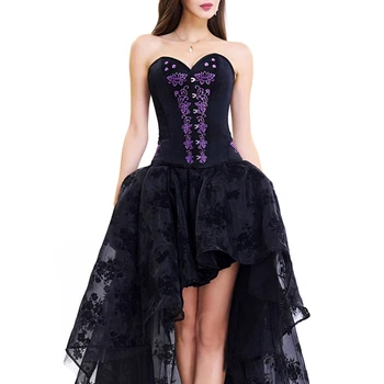 

Women's Vintage Spiral Steel Boned Embroided Boby Shaper Corset Underwear корректирующее белье For Girl's Gift