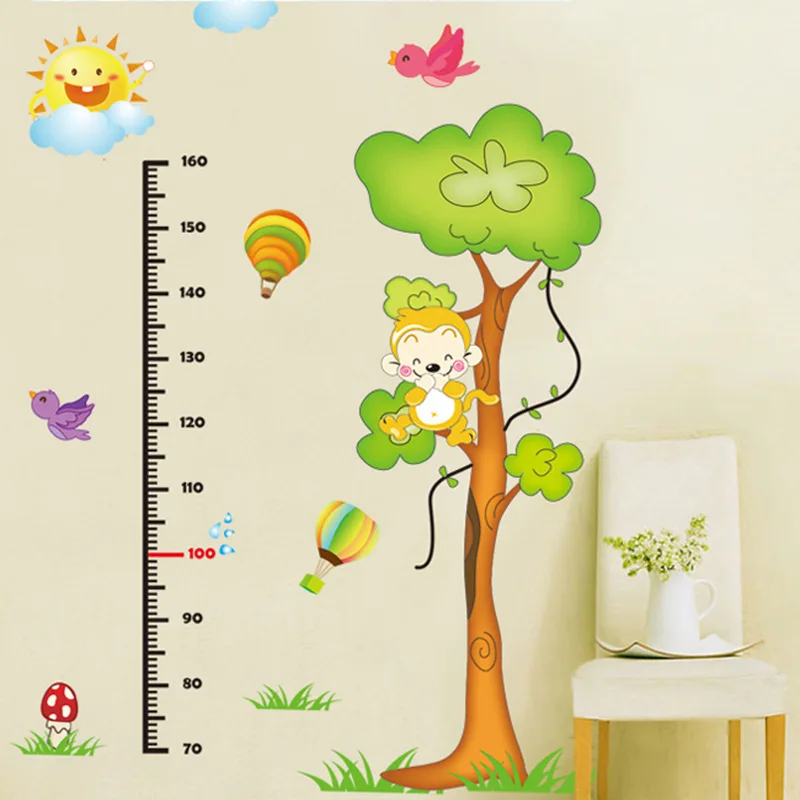 Cartoon animal height ruler Wall Stickers Living Room kids for Bedroom Decor Art Mural Furniture Eco-friendly Wall Decals