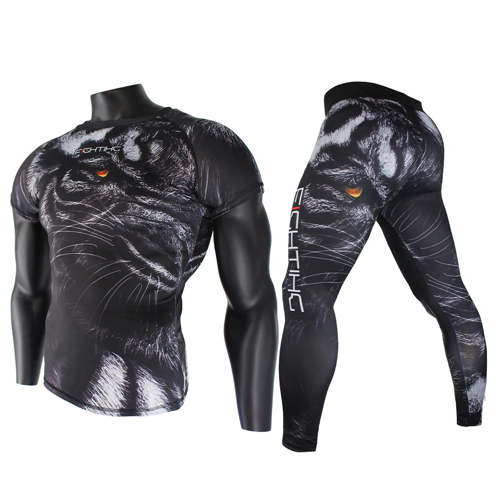 Baratos FTEIF mma negro Tigre rugiente camuflaje apretado lucha boxeo jerseys tiger muay thai ropa rashguard jiu jitsu camiseta mma