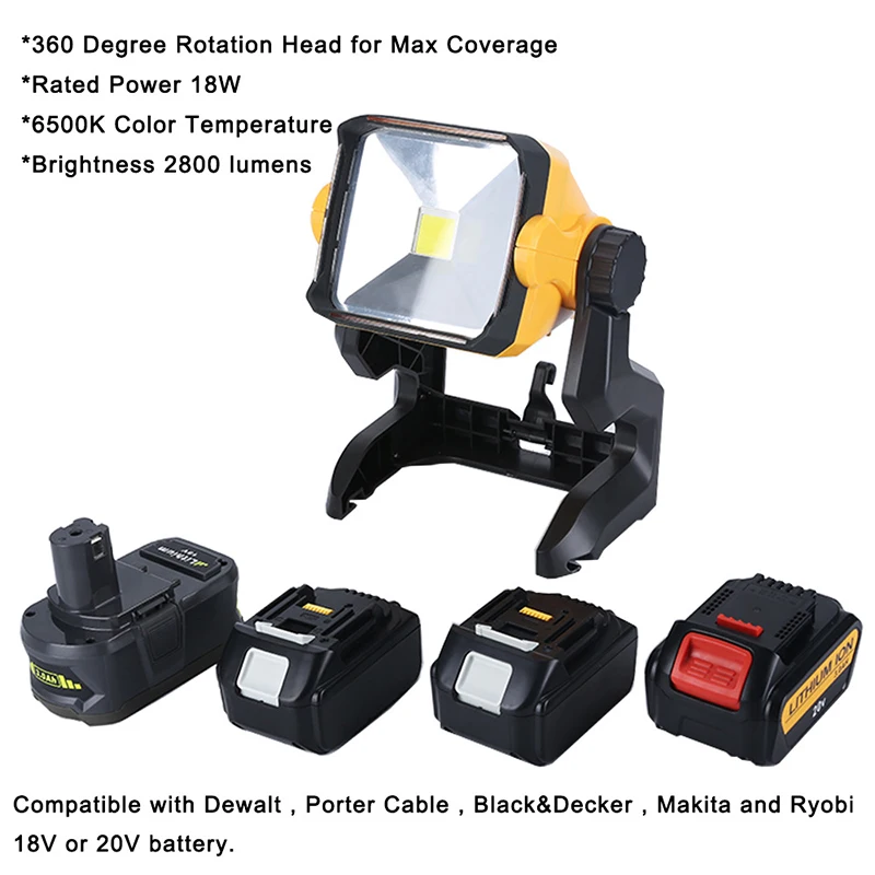 For DeWalt Makita Ryobi 18V 20V Li-ion battery Led Portable Spotlight Super  Bright Led Work Light Lampe Led light