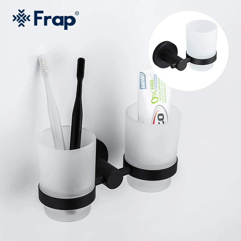FRAP Cup Tumbler Holders Double Toothbrush Tooth Black cup holder cups Wall-mount Bathroom Accessories bath hardware set F30206