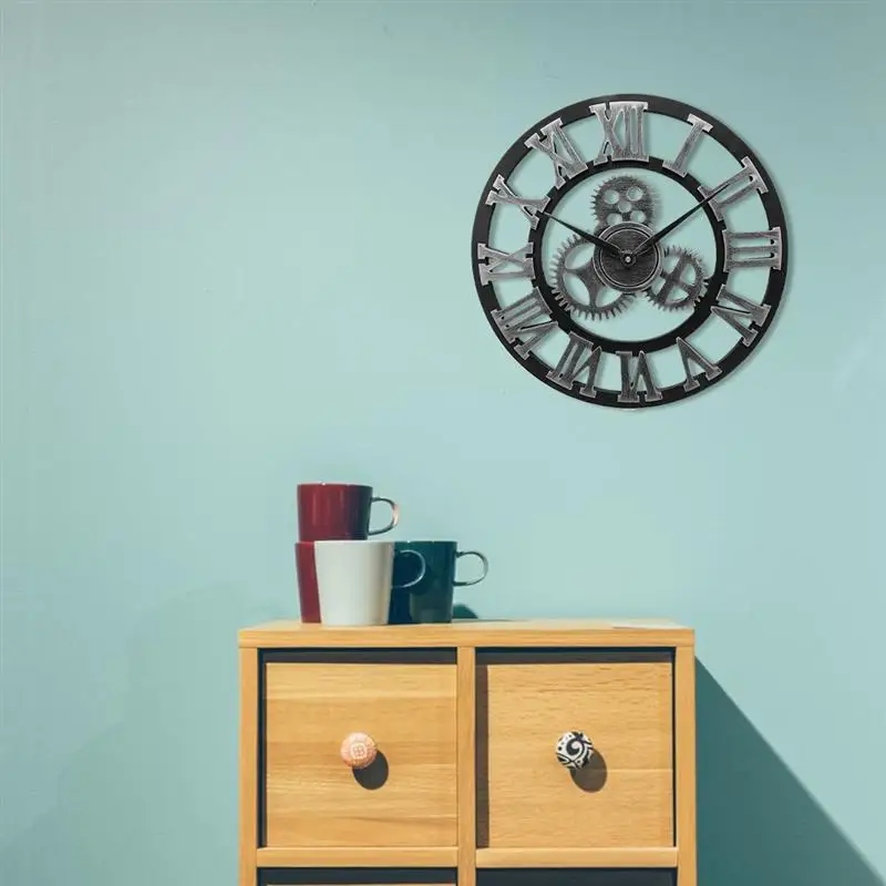 Industrial Style Wall Clock Retro Industrial Gear Wall Clock Decorative Industrial Wall Clock 30cm 34cm 40cm (Without Battery)