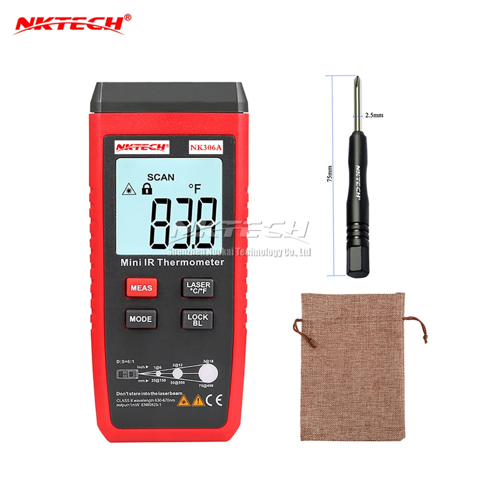

NKTECH NK306A Digital Infrared Thermometer Mini LCD Tester -35~300/-31~572F IR Temperature Meter C/F Pyrometer 250ms Response