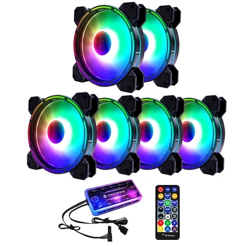 

COOLMOON RGB Chassis Fan, 12cm Silent Internal and External Light + Music Controller Desktop Cooling Fan CPU Fan (6 Pcs)