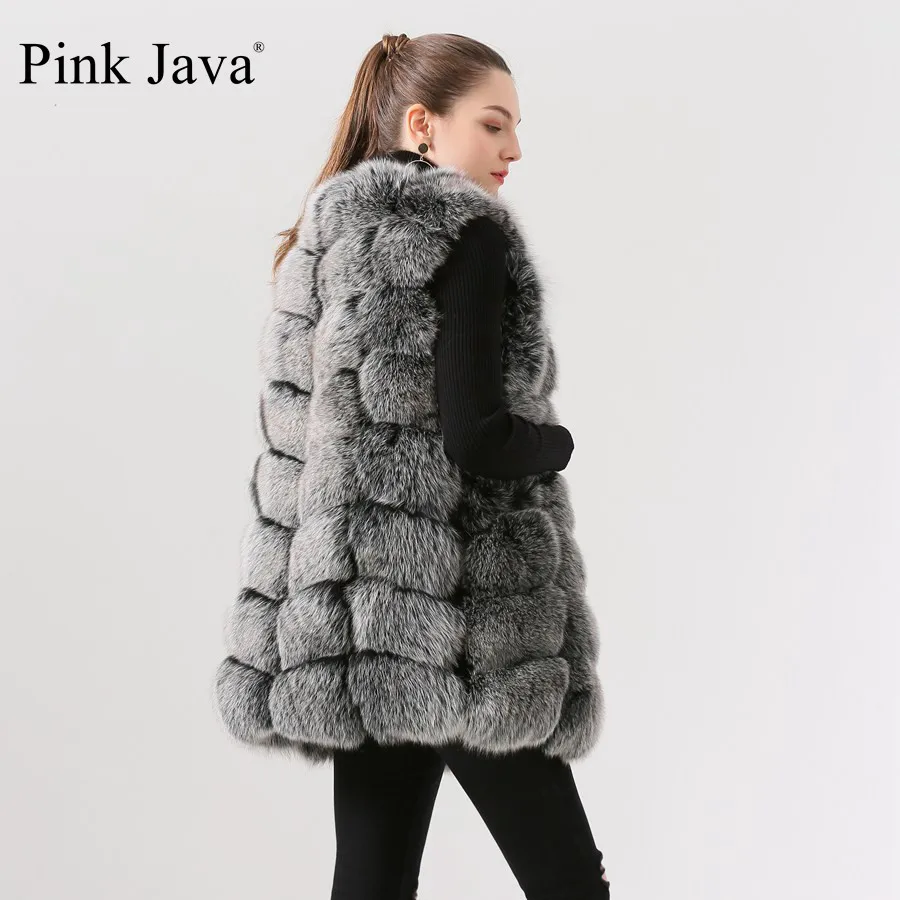 Розовый Java QC19035 Новое поступление натуральный Лисий мех жилет Длинный жилет женский зимний толстый мех модное пальто роскошное меховое платье