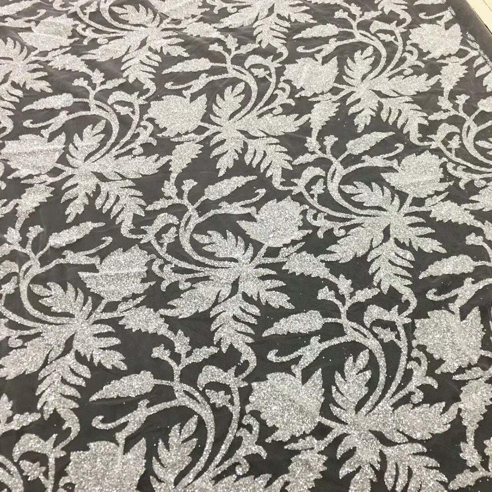 Новая свадебная белая блестящая кружевная ткань клей блестки Принт вечернее платье одежда Индия сари сетчатая ткань