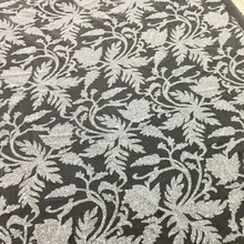 Новая свадебная белая блестящая кружевная ткань клей блестки Принт вечернее платье одежда Индия сари сетчатая ткань